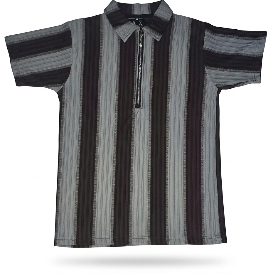 Striped Zipper Polo Shirt