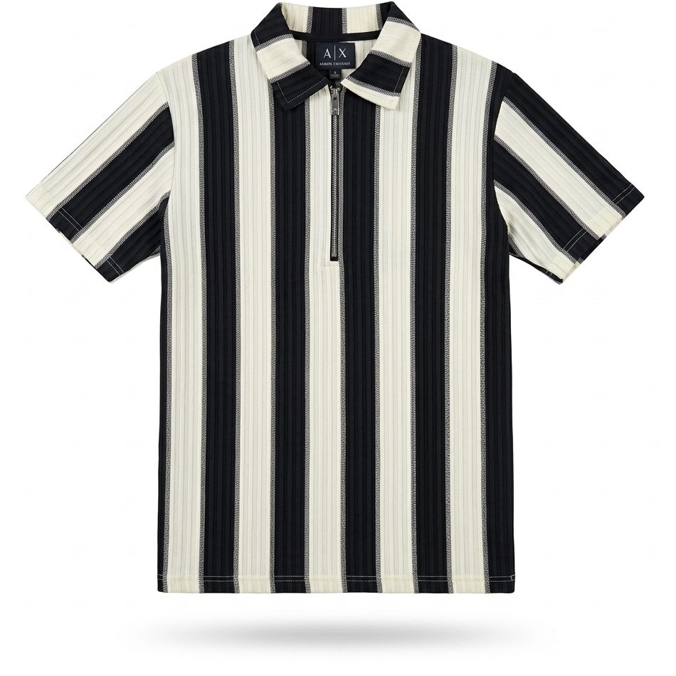 Striped Zipper Polo Shirt