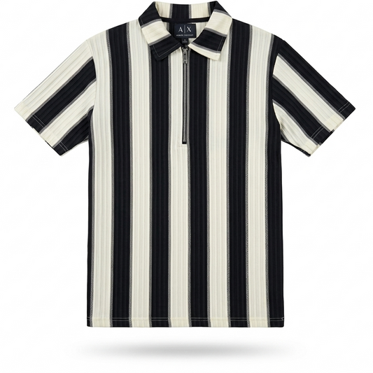 Striped Zipper Polo Shirt