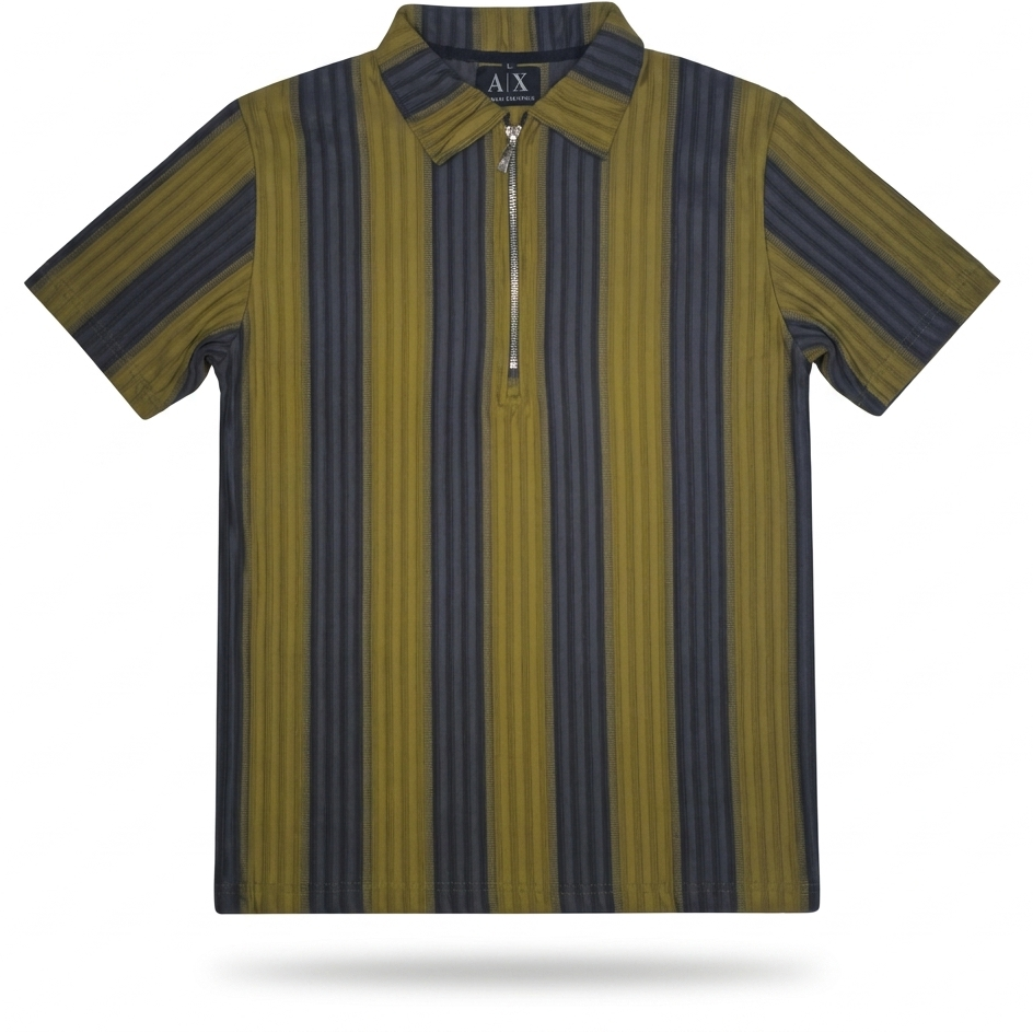 Striped Zipper Polo Shirt