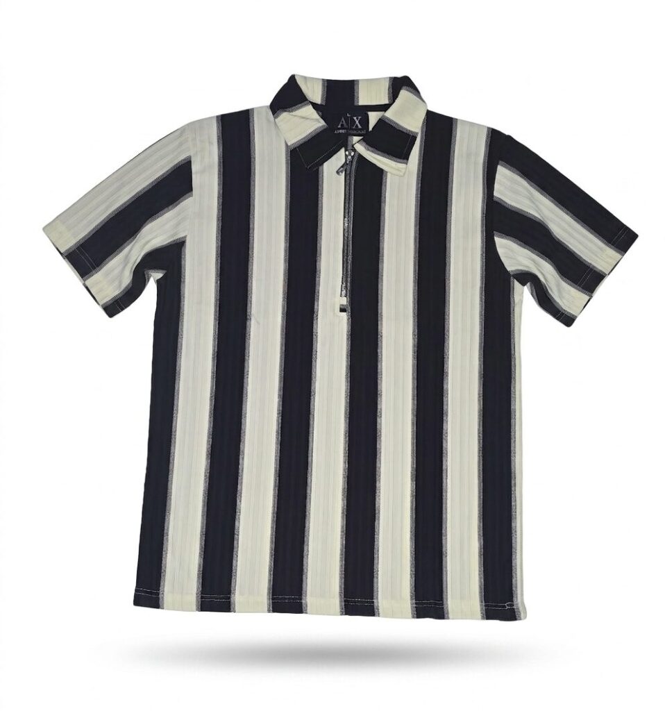 Striped Zipper Polo Shirt