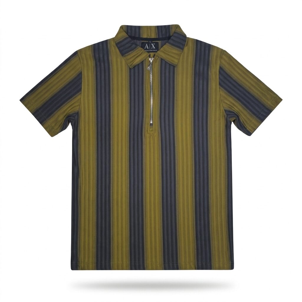 Striped Zipper Polo Shirt