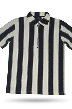 Striped Zipper Polo Shirt